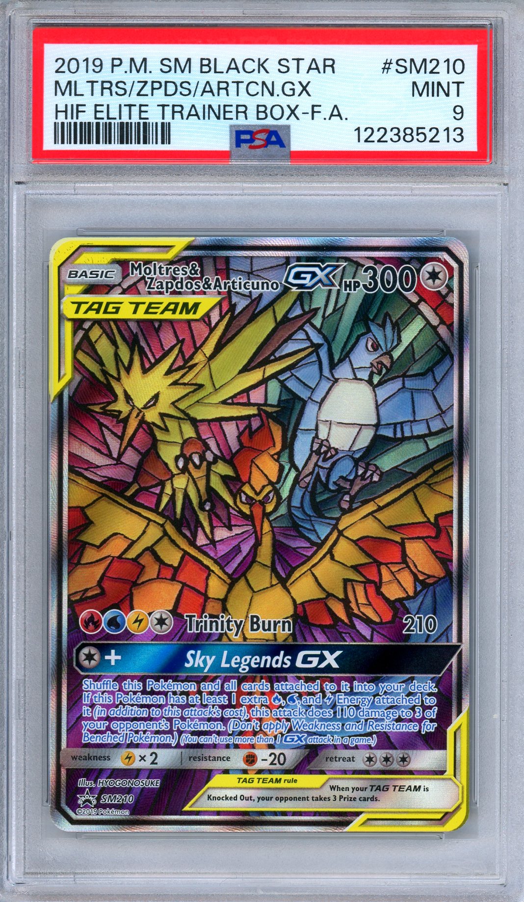 PSA 9 Moltres Zapdos Articuno GX SM210 Hidden Fates ETB Promo Pokemon
