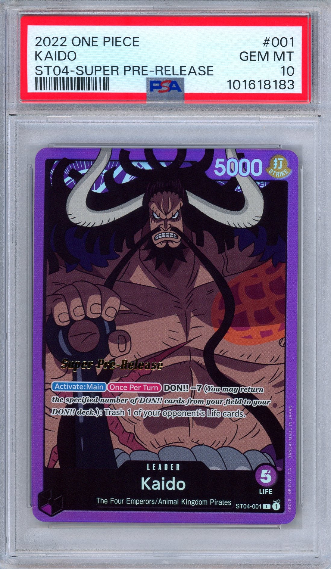 PSA 10 Kaido ST04-001 Starter Deck 4 Super Pre Release One Piece