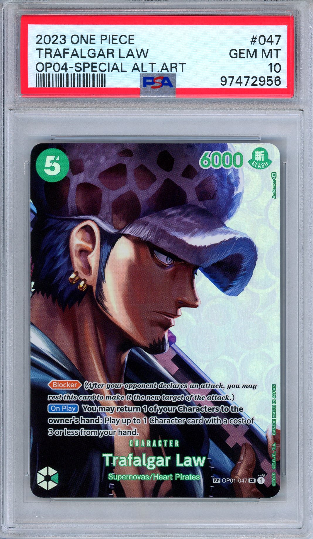 PSA 10 Trafalgar Law OP01-047 Kingdoms of Intrigue Special Rare One Piece