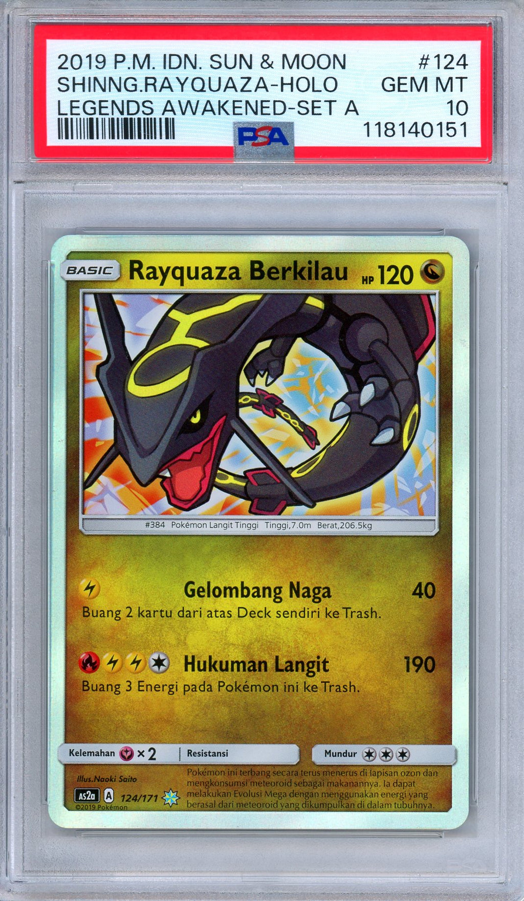 PSA 10 Shining Rayquaza 124/171 Shining Legends Set A Indonesian Pokemon