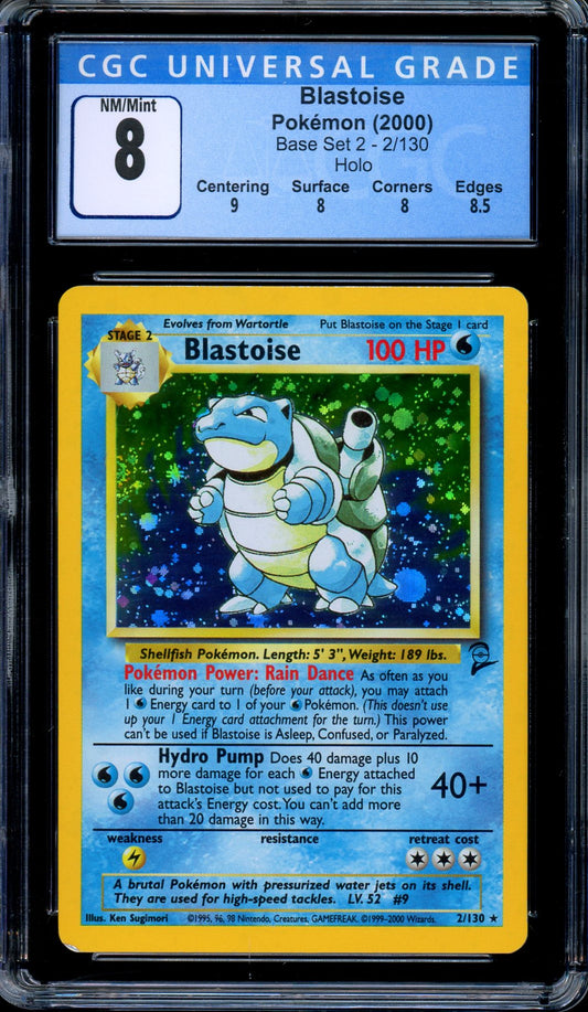 CGC 8 Blastoise 2/130 Base Set 2 Holo Rare 2000 Pokemon