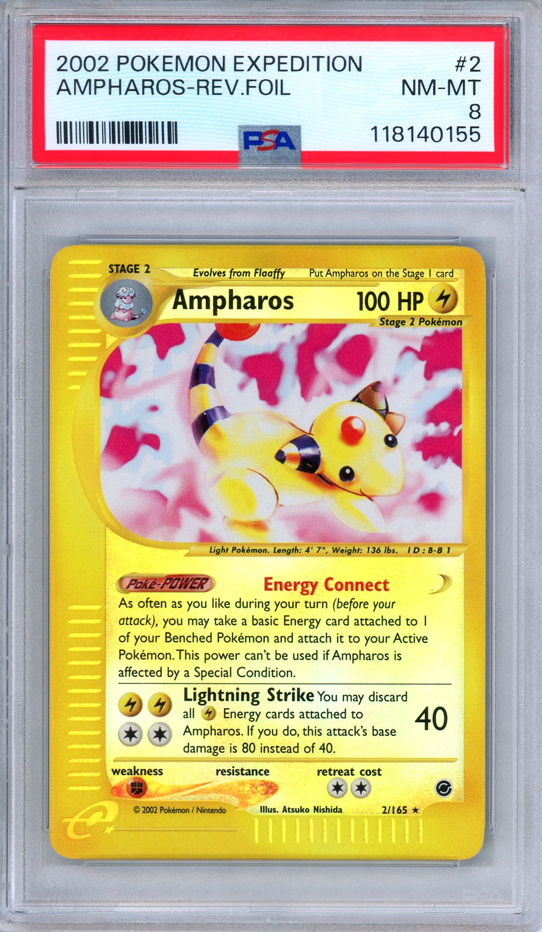 PSA 8 Ampharos 2/165 Expedition Reverse Foil Rare Pokemon