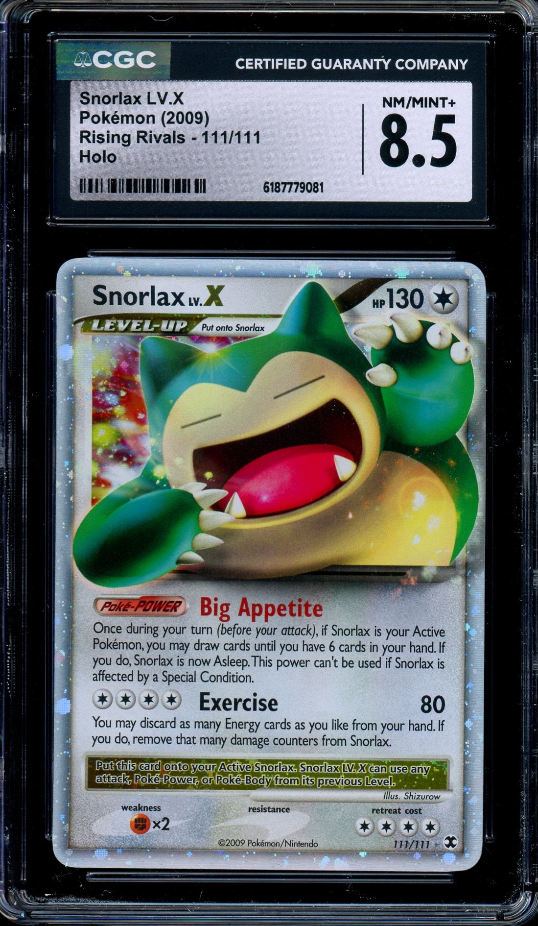 CGC 8.5 Snorlax LV.X 111/111 Rising Rivals Ultra Rare Pokemon