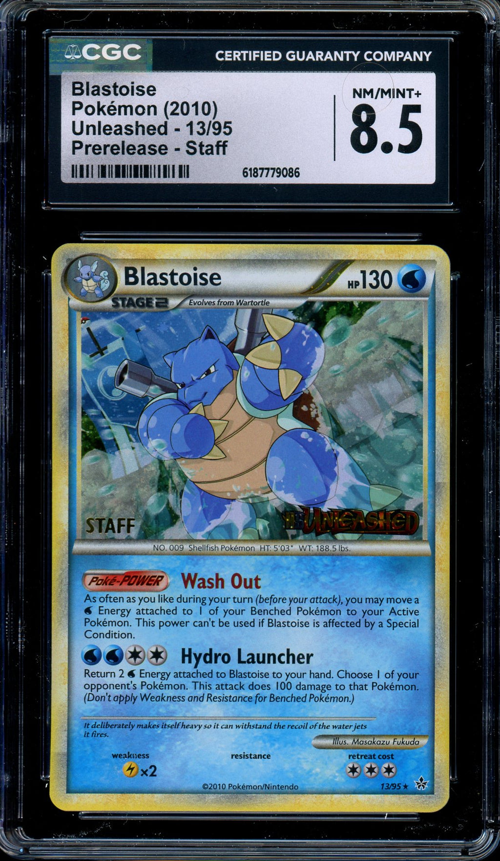 CGC 8.5 Blastoise 13/95 HS Unleashed Prerelease Staff Promo Pokemon