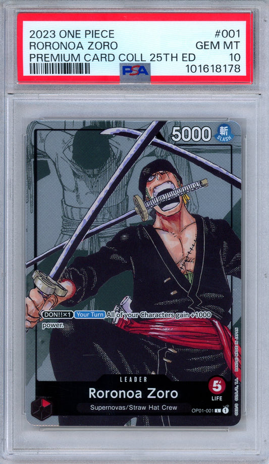 PSA 10 Roronoa Zoro OP01-001 Premium Card Collection 25th Anniversary One Piece