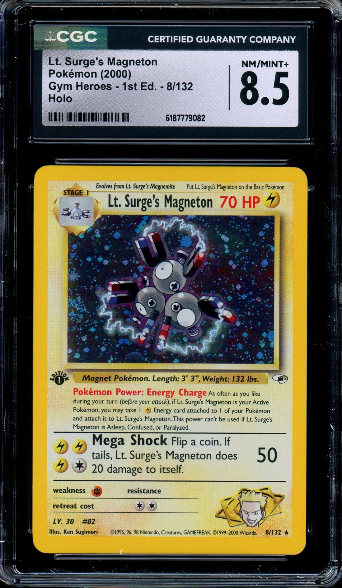 CGC 8.5 Lt. Surge's Magneton 8/132 Gym Heroes 1st Edition Holo Pokemon