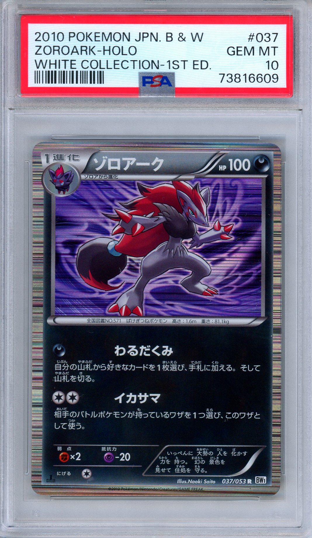 PSA 10 Zoroark 037/053 White Collection Holo 1st Ed. Japanese Pokemon