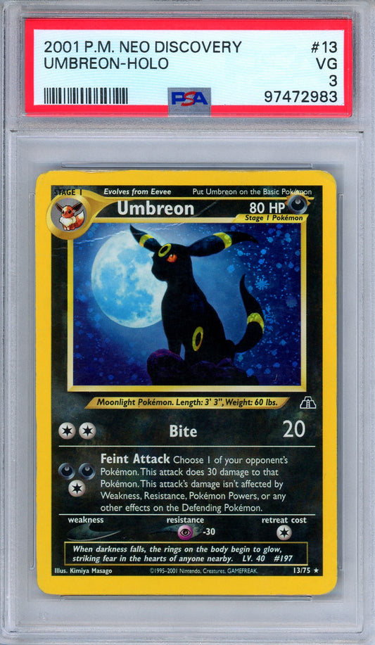 PSA 3 Umbreon 13/75 Neo Discovery Unlimited Holo Pokemon