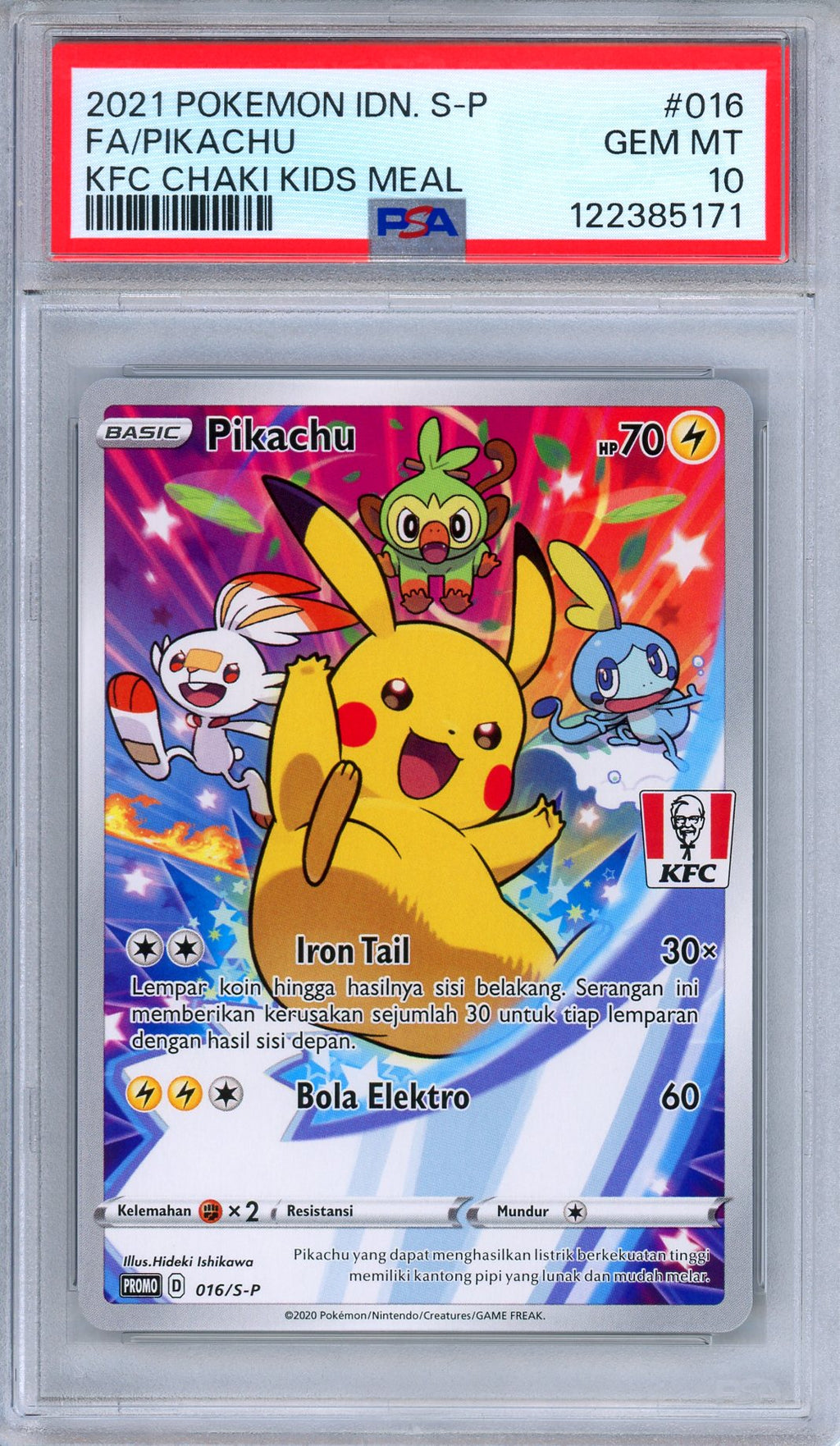 PSA 10 Pikachu 016/S-P KFC Chaki Kids Meal Promo Indonesian Pokemon