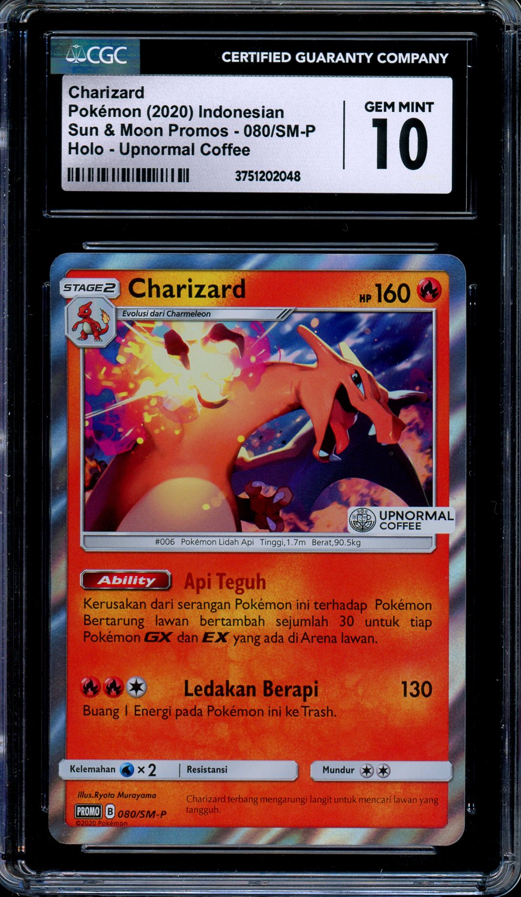 CGC 10 Charizard 080/SM-P Upnormal Coffee Promo Indonesian Pokemon