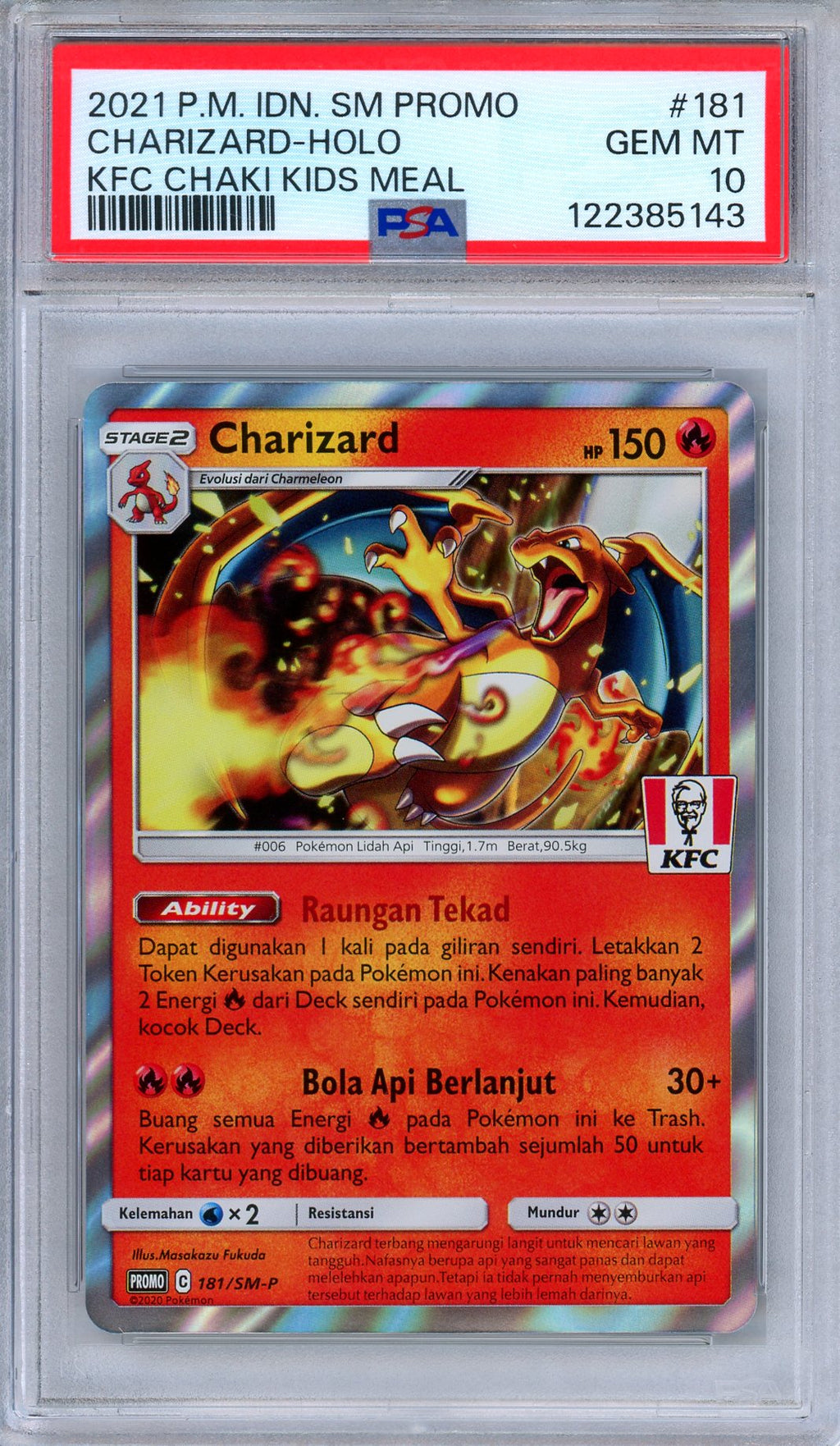 PSA 10 Charizard 181/S-P KFC Chaki Kids Meal Promo Holo Indonesian Pokemon