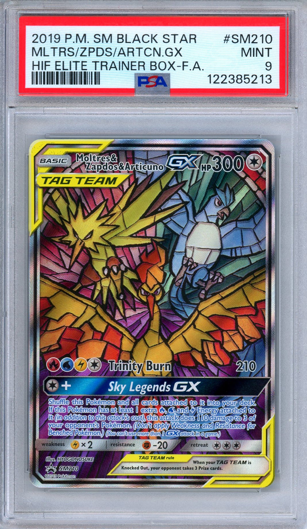 PSA 9 Moltres Zapdos Articuno GX SM210 Hidden Fates ETB Promo Pokemon