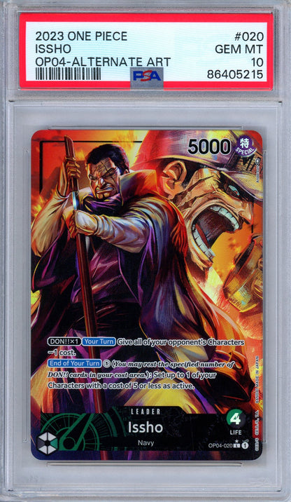 PSA 10 Issho OP04-020 Kingdom of Intrigue Alternate Art Leader One Piece