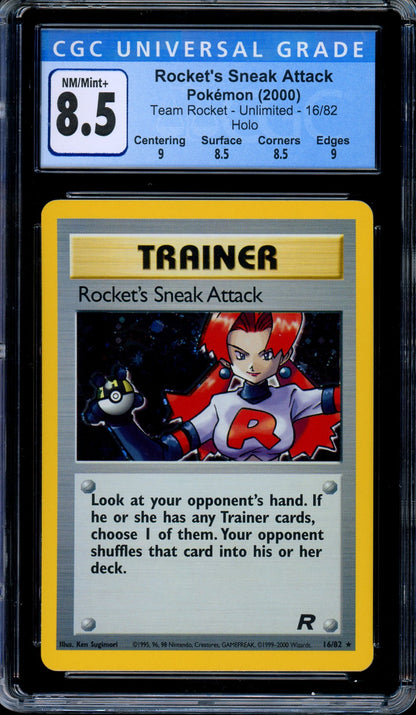 CGC 8.5 Rocket's Sneak Attack 16/82 Team Rocket Unlimited Holo Pokemon