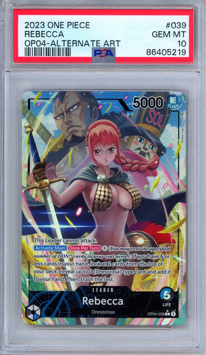 PSA 10 Rebecca OP04-039 Kingdom of Intrigue Alternate Art One Piece