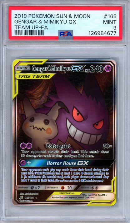 PSA 9 Gengar Mimikyu GX 165/181 Team Up Alternate Art Pokemon