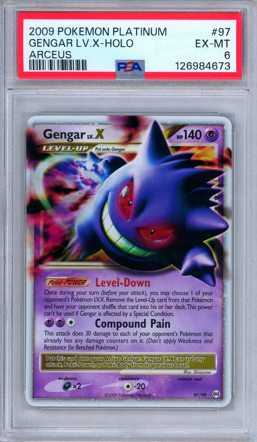 PSA 6 Gengar LV.X 97/99 Platinum Arceus Ultra Rare Pokemon