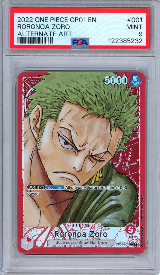 PSA 9 Roronoa Zoro OP01-001 Romance Dawn Errata Alternate Art One Piece
