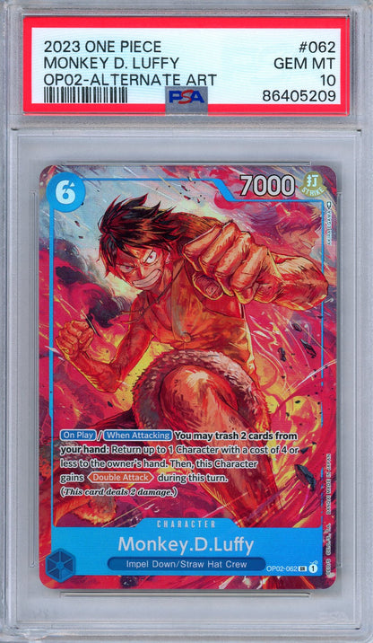 PSA 10 Monkey D. Luffy OP02-062 Paramount War Alternate Art SR One Piece