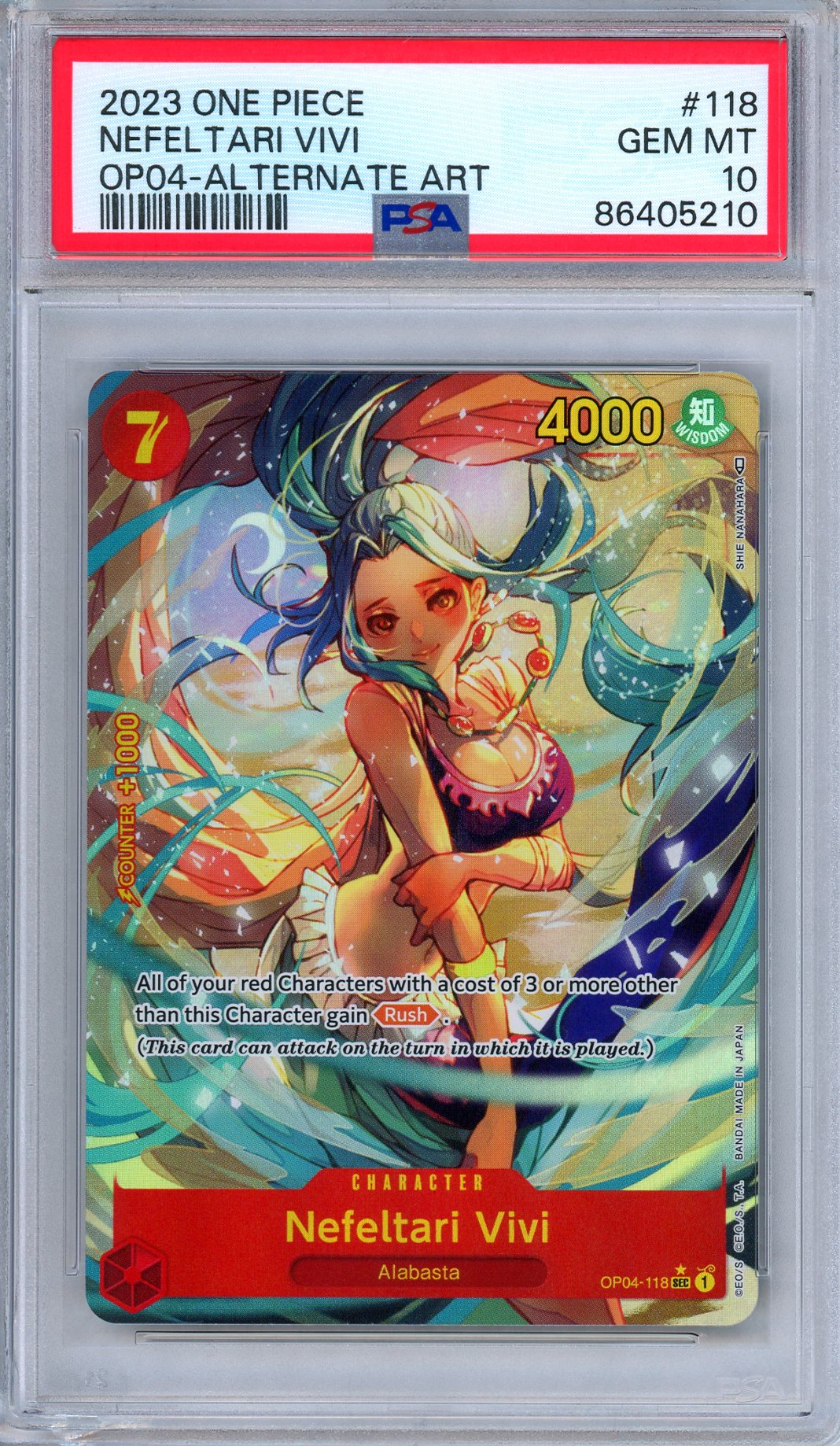 PSA 10 Nefeltari Vivi OP04-118 Kingdom of Intrigue Alternate Art One Piece