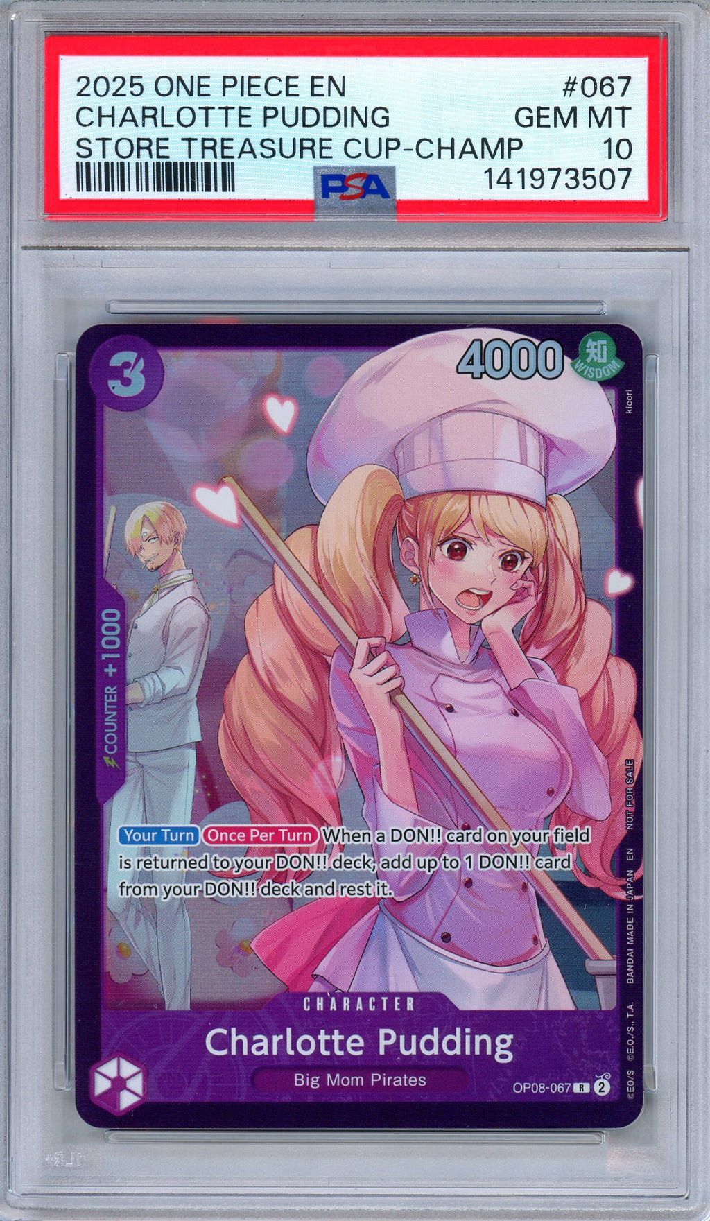 PSA 10 Charlotte Pudding OP08-067 Store Treasure Cup Champion Promo One Piece