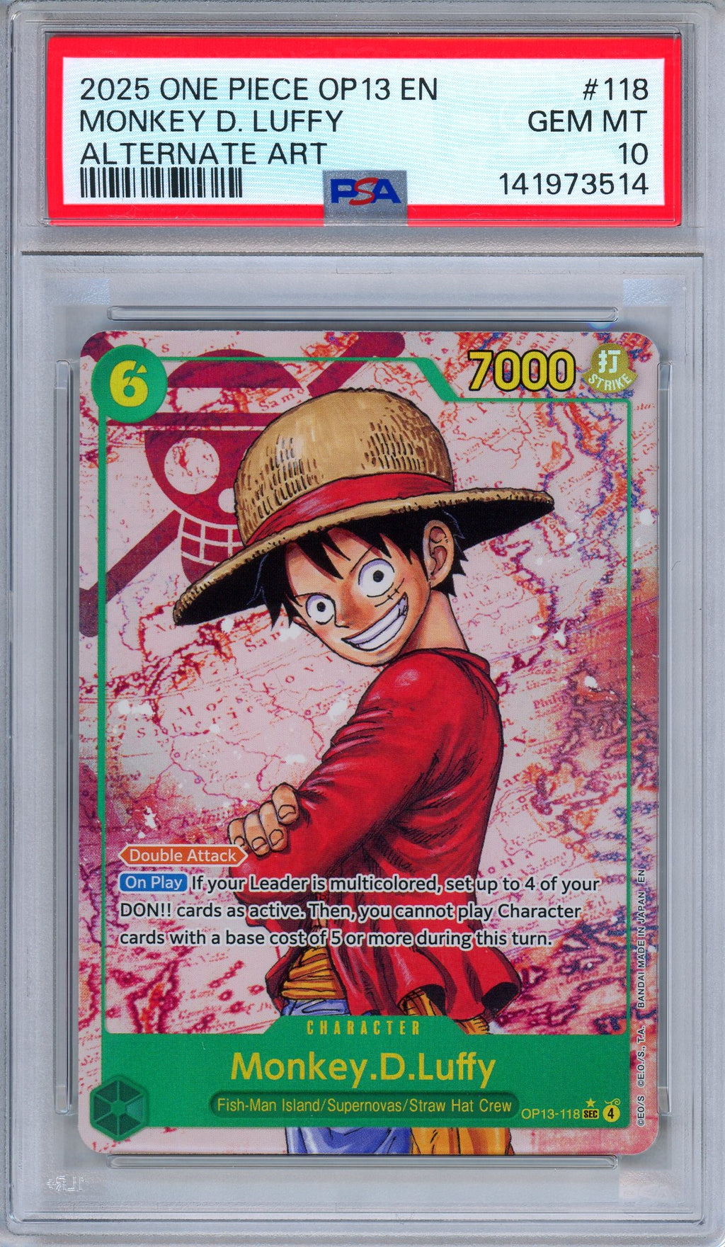 PSA 10 Monkey D. Luffy OP13-118 Carrying On His Will SEC Alternate One Piece