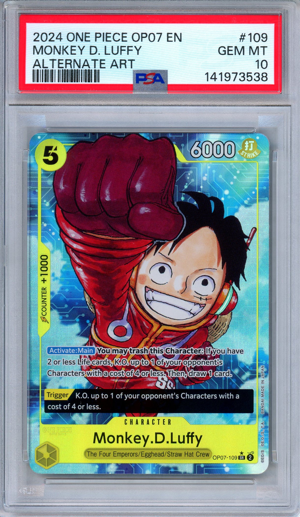 PSA 10 Monkey D. Luffy OP07-109 500 Years in the Future Alternate Art One Piece