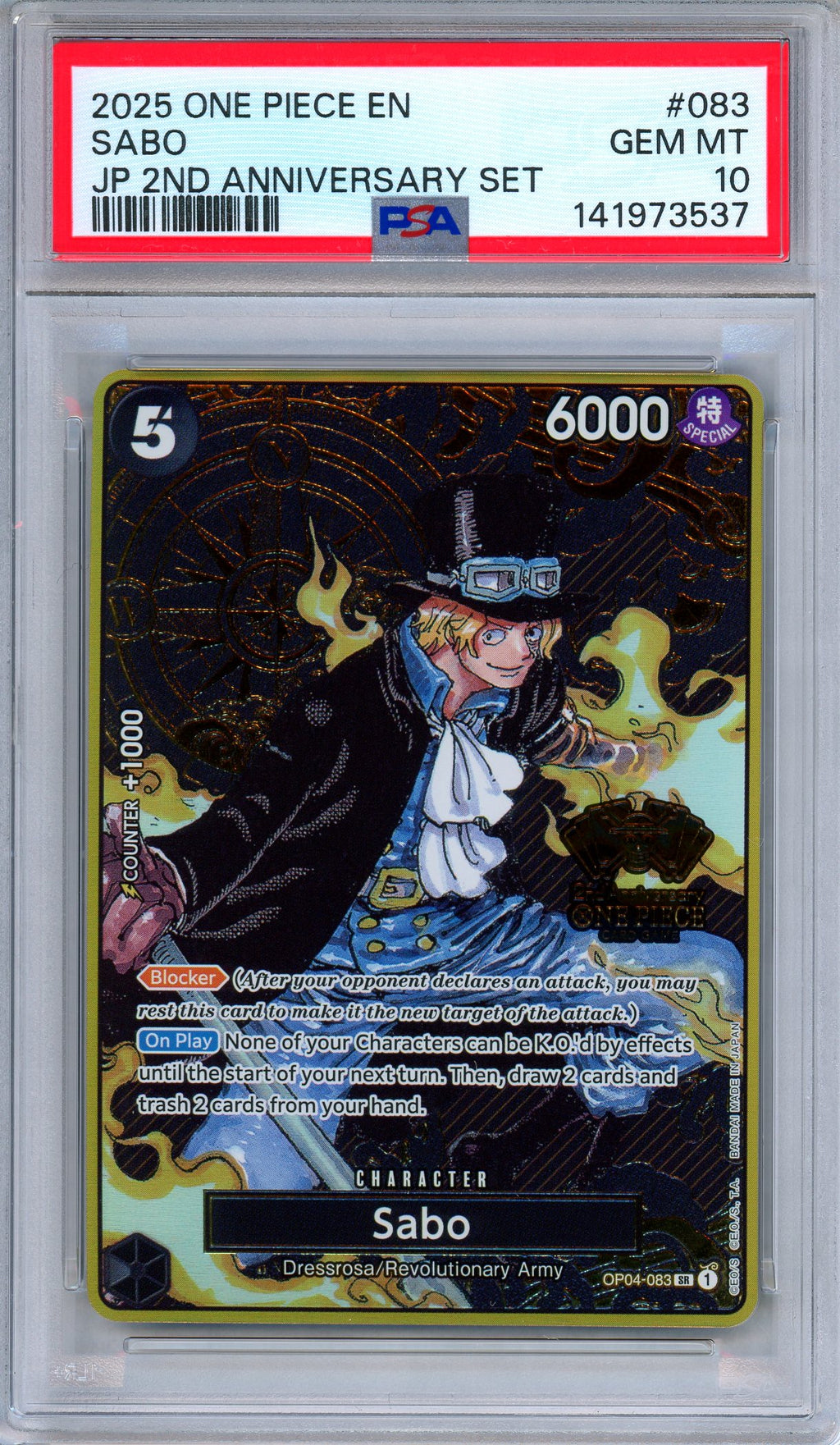 PSA 10 Sabo OP04-083 Japanese 2nd Anniversary Set One Piece