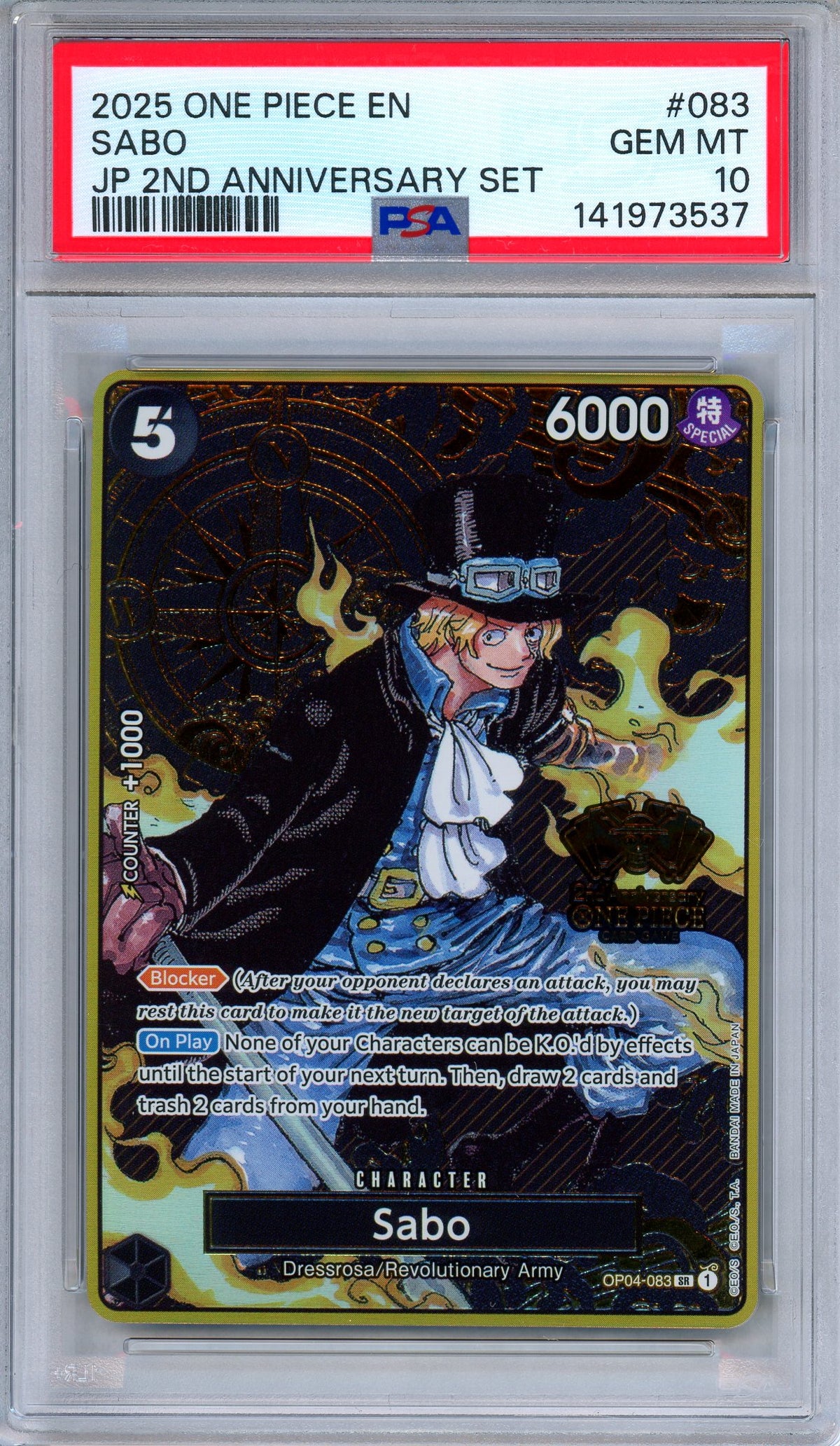 PSA 10 Sabo OP04-083 Japanese 2nd Anniversary Set One Piece