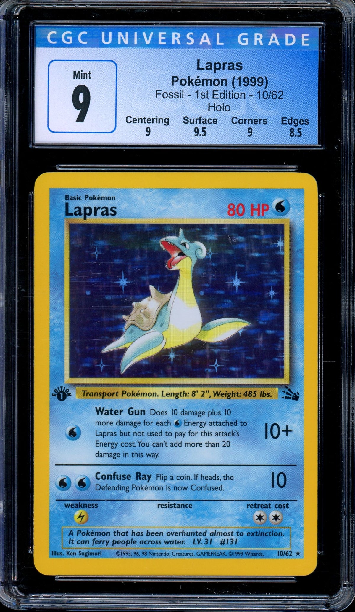 CGC 9 Lapras 10/62 Fossil 1st Edition Holo Rare 1999 Pokemon