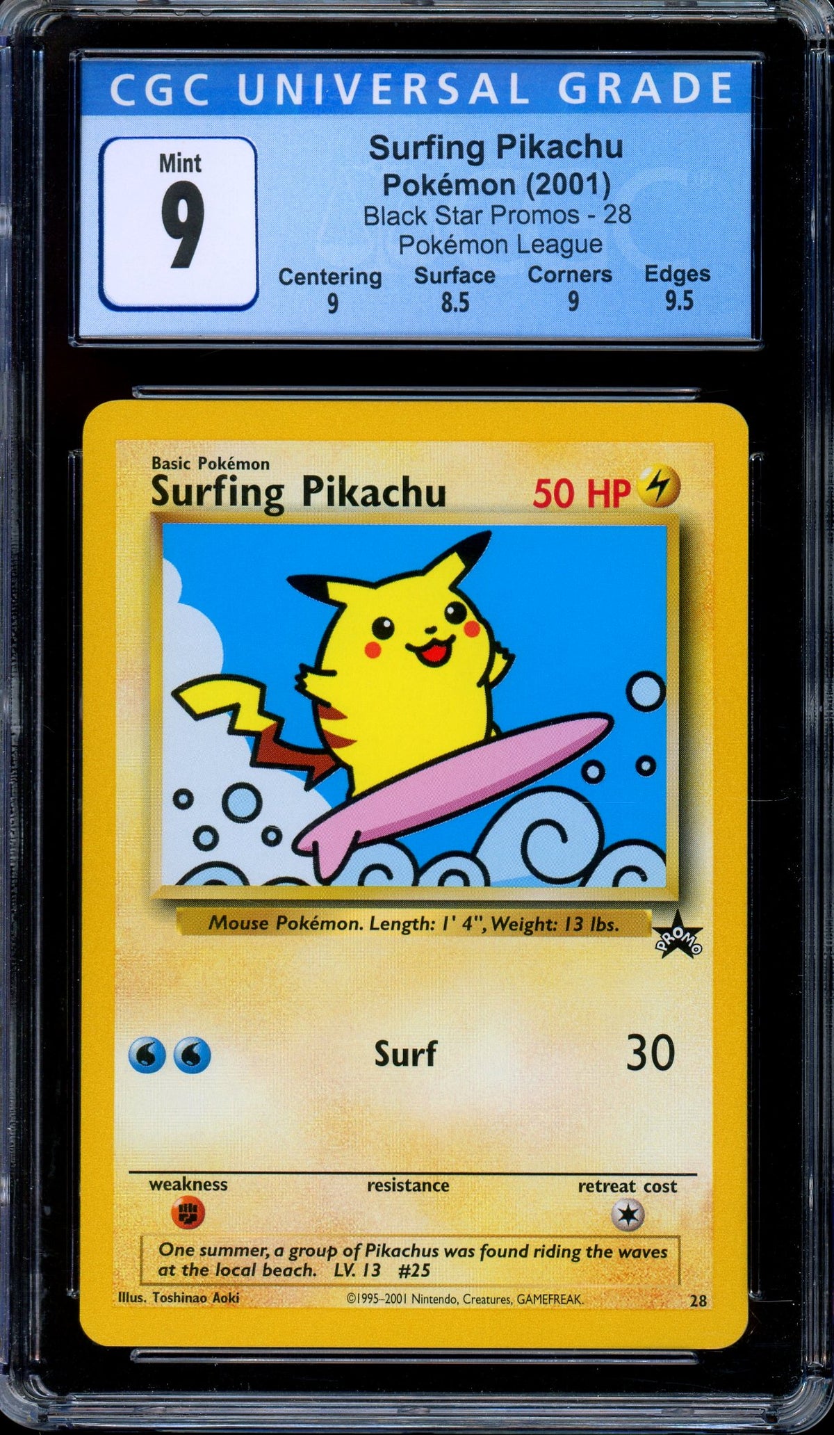 CGC 9 Surfing Pikachu 28 Black Star Promo Pokémon League 2001 Pokemon