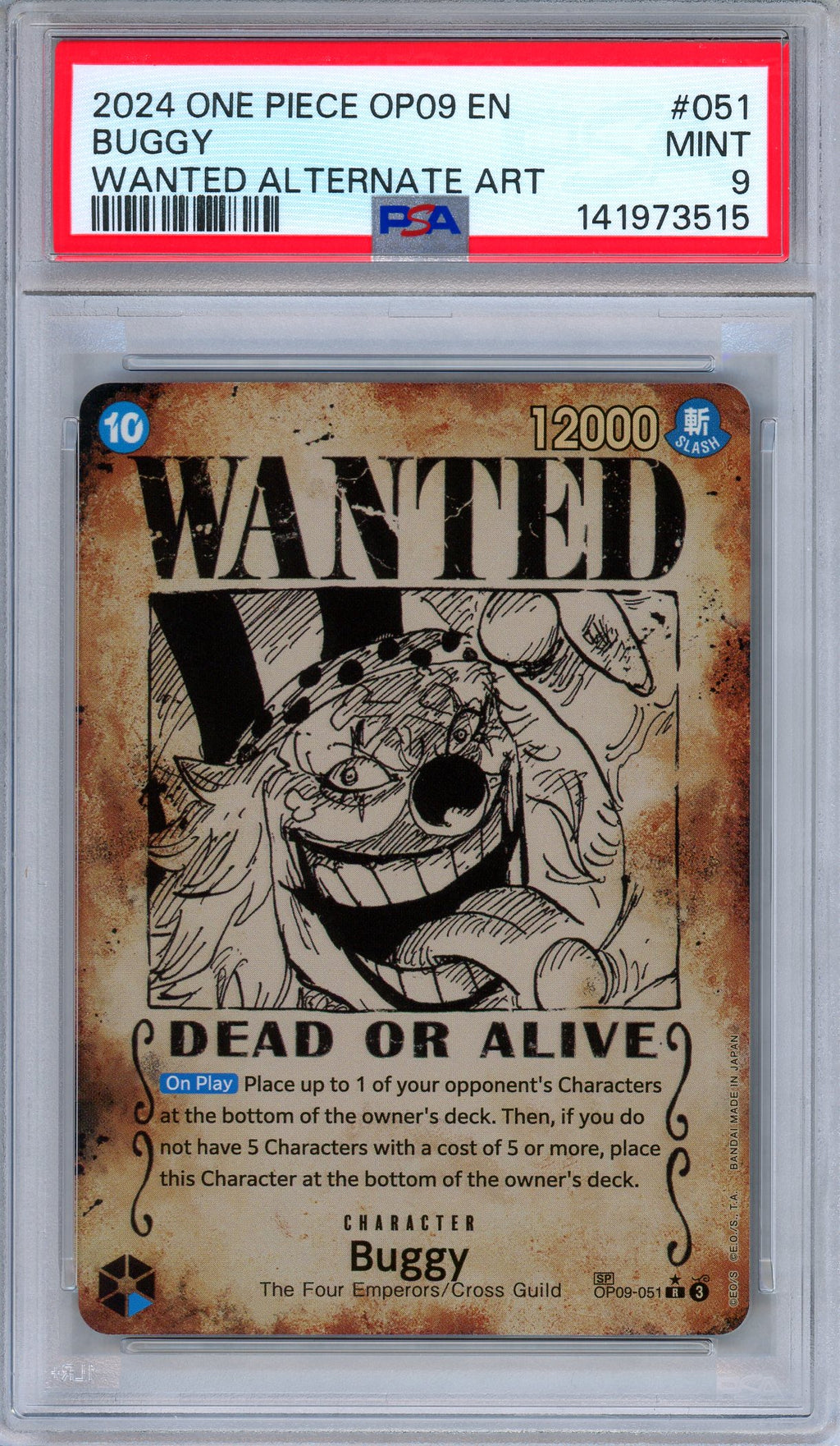 PSA 9 Buggy OP09-051 Emperors in the New World Alternate SP One Piece
