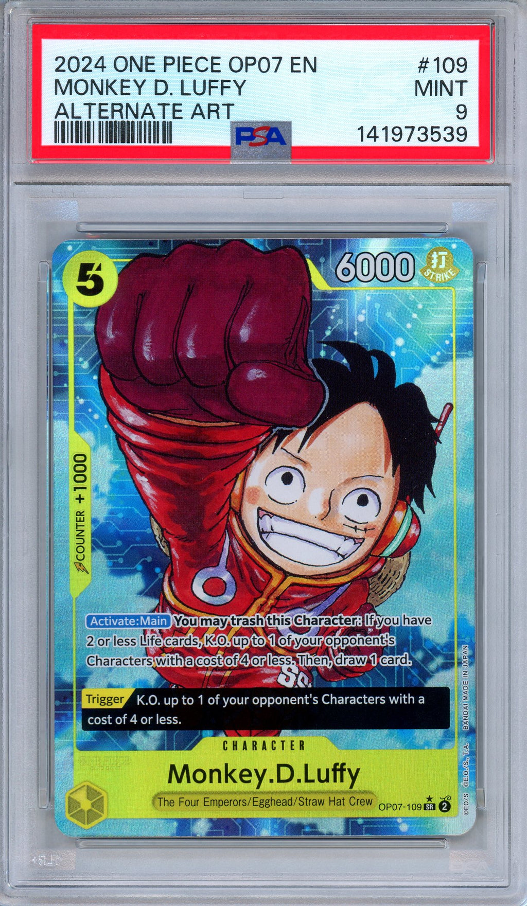 PSA 9 Monkey D. Luffy OP07-109 500 Years in the Future Alternate Art One Piece (Copy)