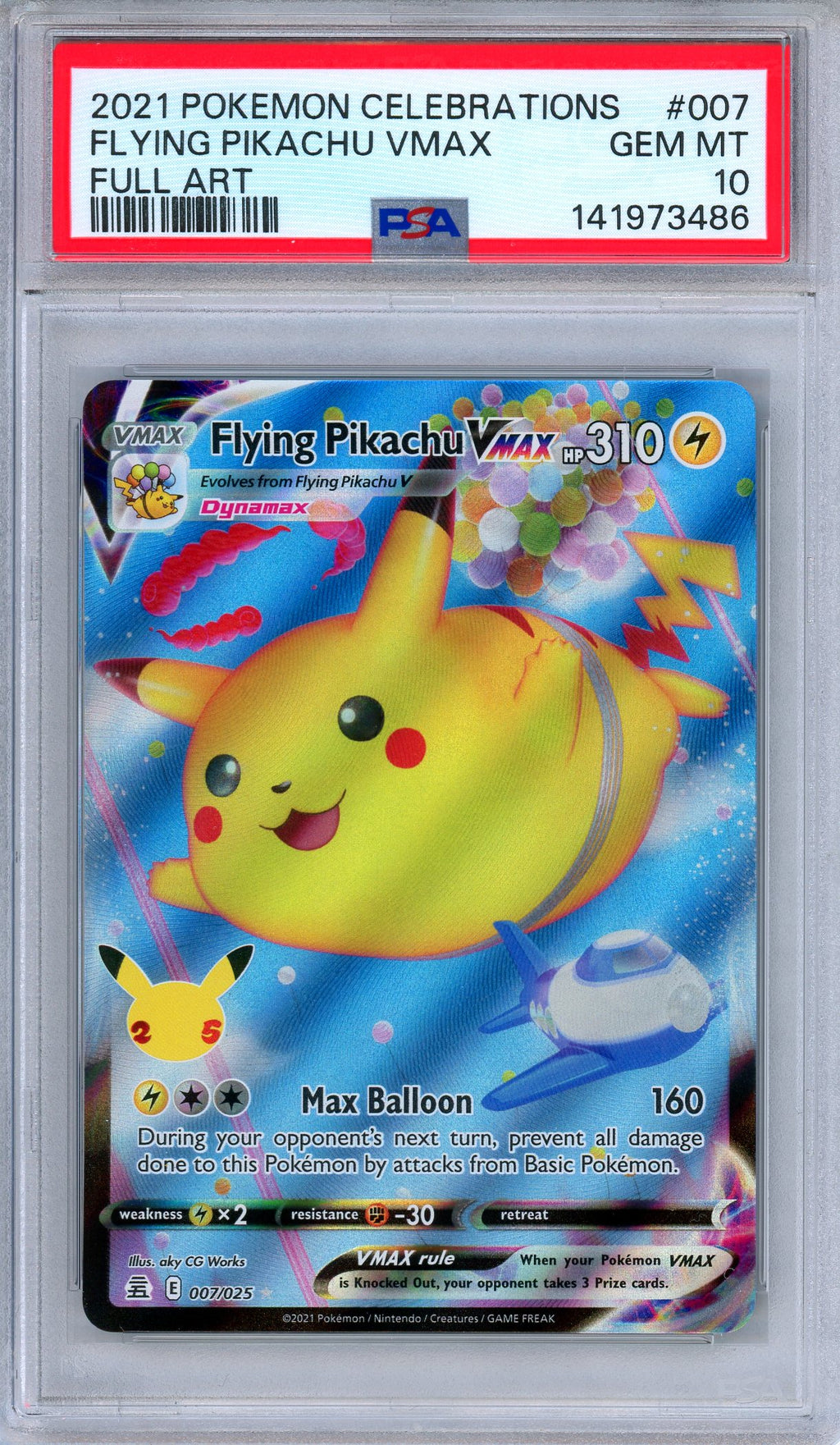 PSA 10 Flying Pikachu VMAX 007/025 2021 Celebrations Full Art Pokemon