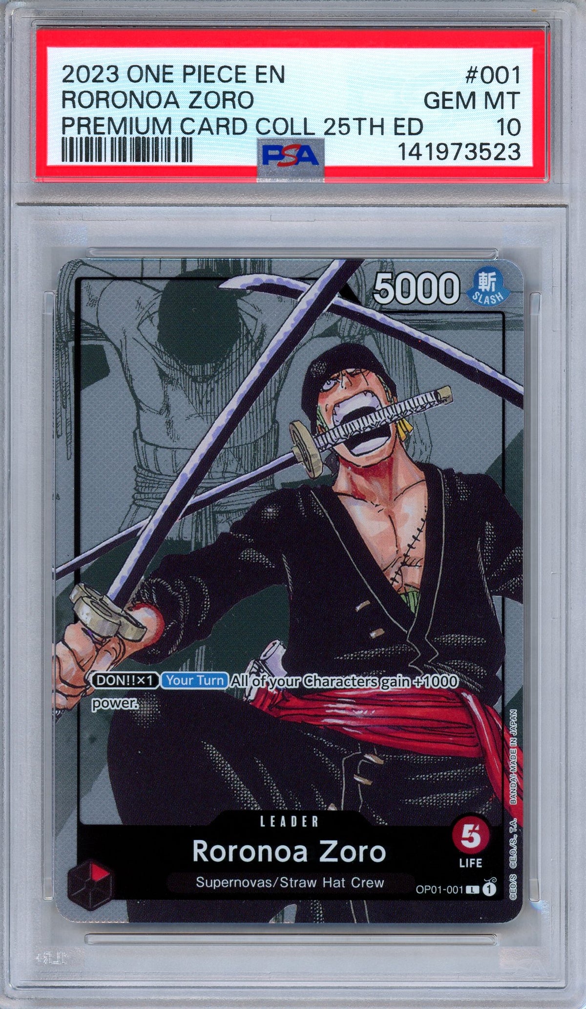 PSA 10 Roronoa Zoro OP01-001 25th Anniversary Premium Card Collection One Piece