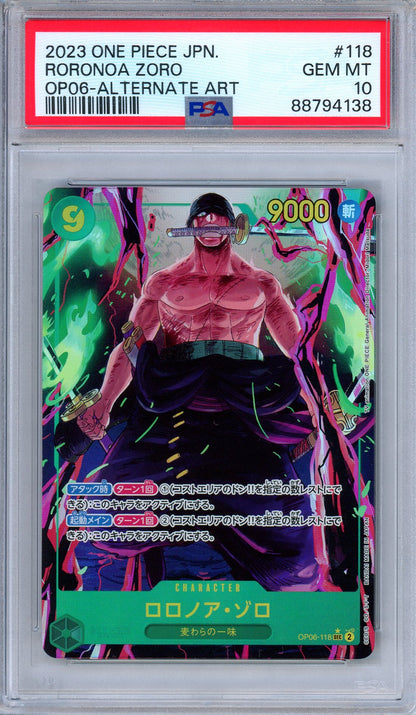 PSA 10 Roronoa Zoro OP06-118 Secret Rare Alternate Art One Piece Japanese