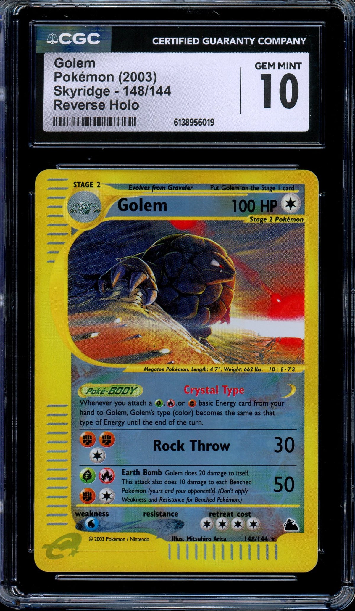 CGC 10 Crystal Golem 148/144 Skyridge Reverse Holo Pokemon