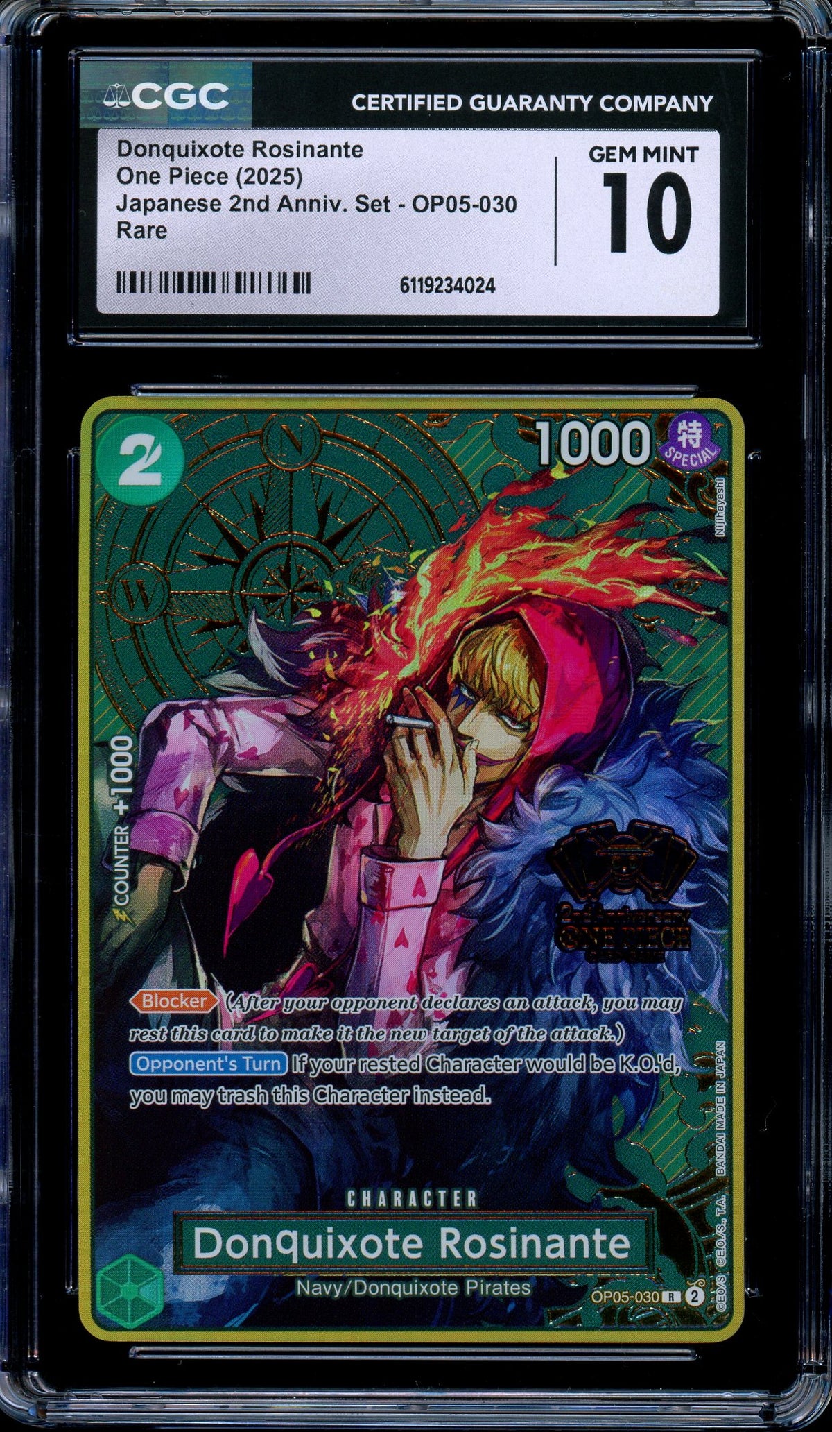CGC 10 Donquixote Rosinante OP05-030 Japanese 2nd Anniversary Set Rare One Piece