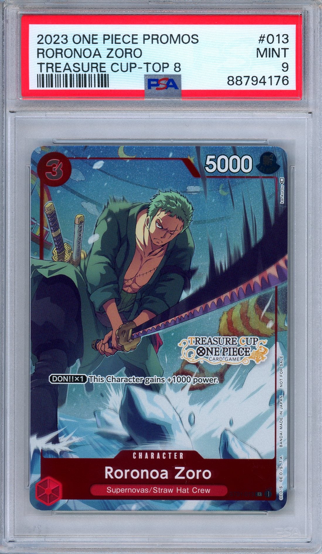 PSA 9 Roronoa Zoro ST01-013 2023 Treasure Cup Top 8 Prize One Piece