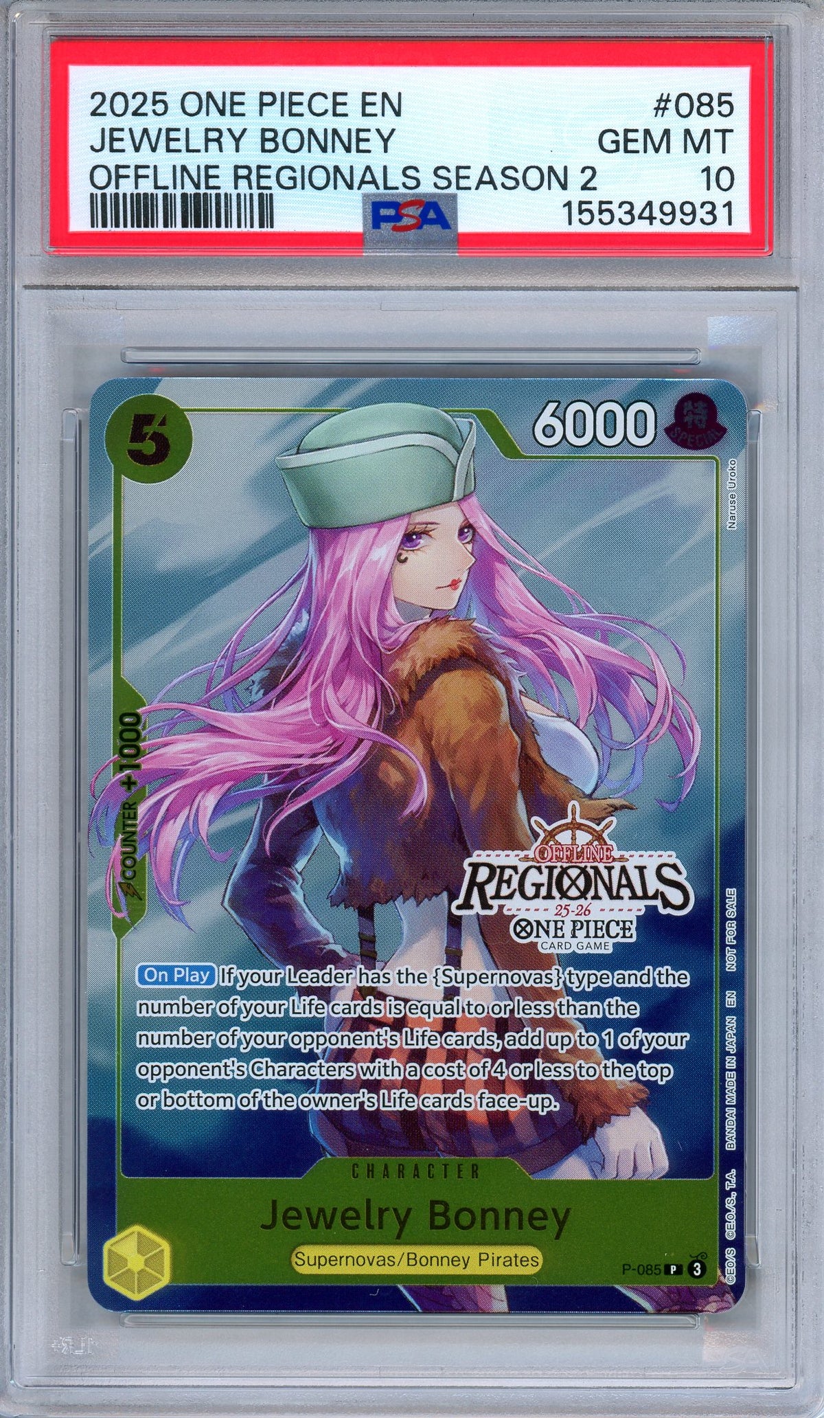 PSA 10 Jewelry Bonney P-085 Offline Regionals Season 2 Promo One Piece