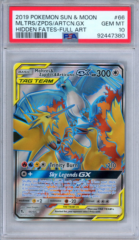 PSA 10 Moltres Zapdos Articuno GX 66/68 Hidden Fates Full Art Pokemon