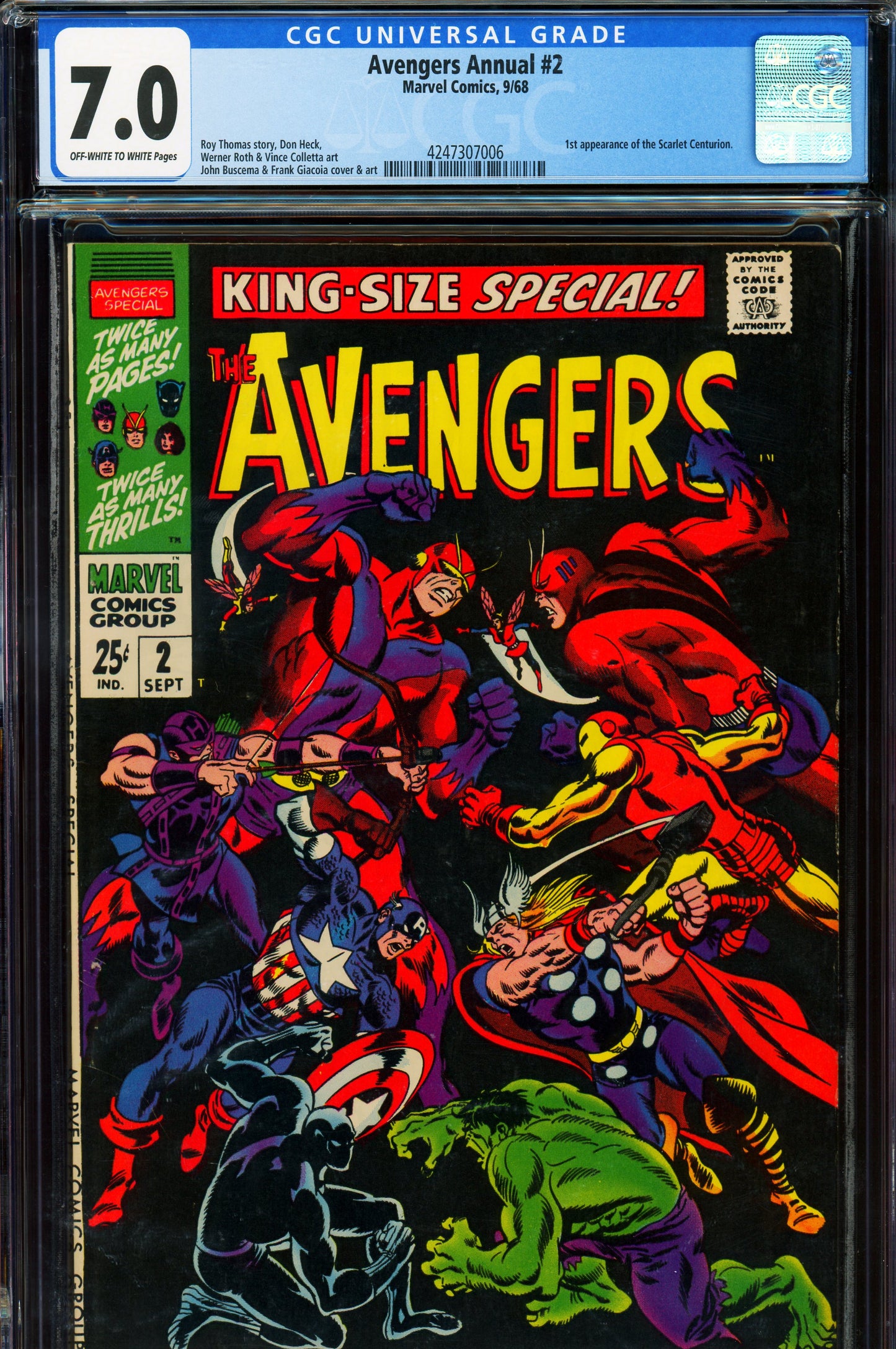 Avengers Annual #2 CGC 7.0 1968 Marvel Comics | 1st appearance Scarlet Centurion