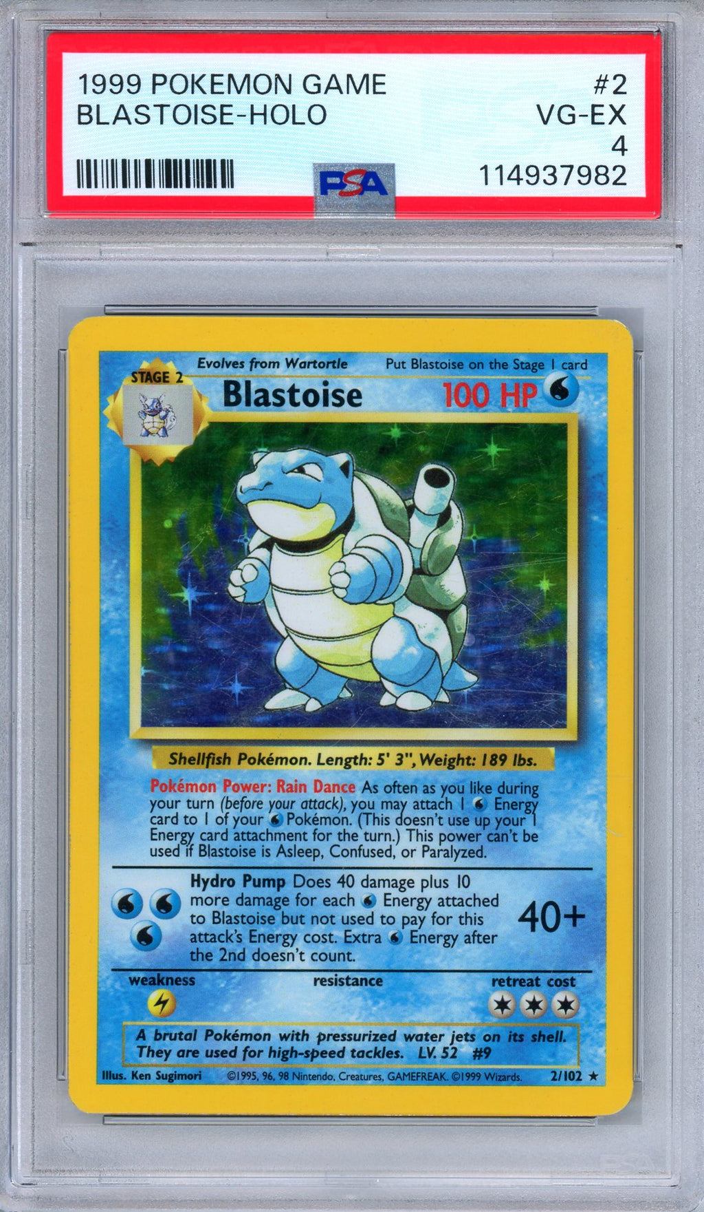 PSA 4 Blastoise 2/102 1999 Base Set Holo Rare Pokemon