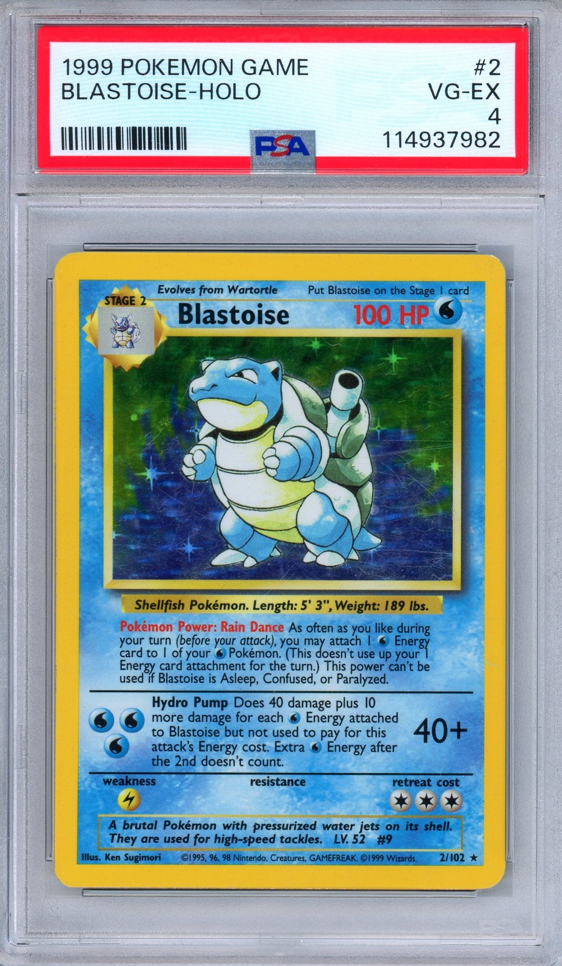 PSA 4 Blastoise 2/102 1999 Base Set Holo Rare Pokemon