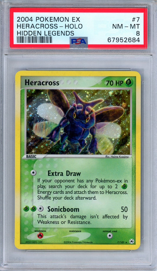 PSA 8 Heracross 7/101 EX Hidden Legends Holo Rare Pokemon