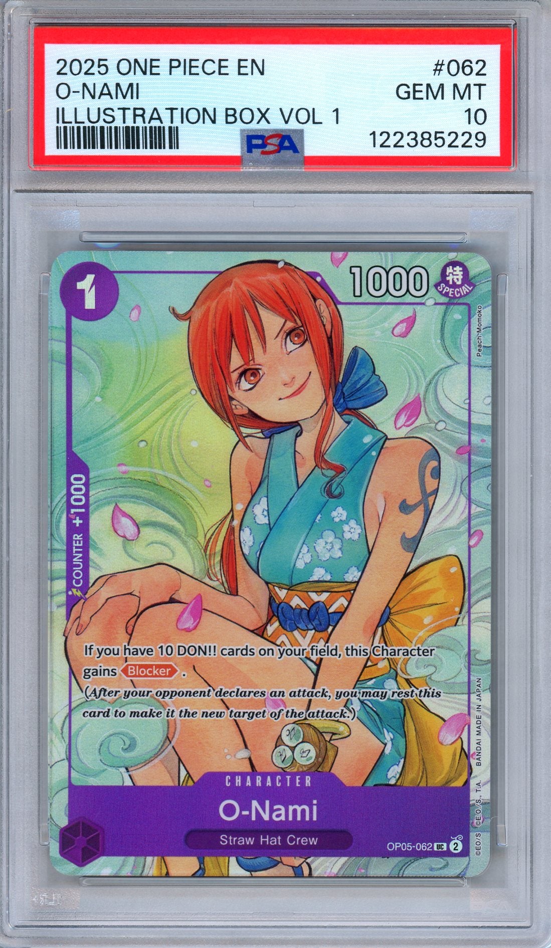 PSA 10 O-Nami OP05-062 Illustration Box Volume 1 Promo One Piece