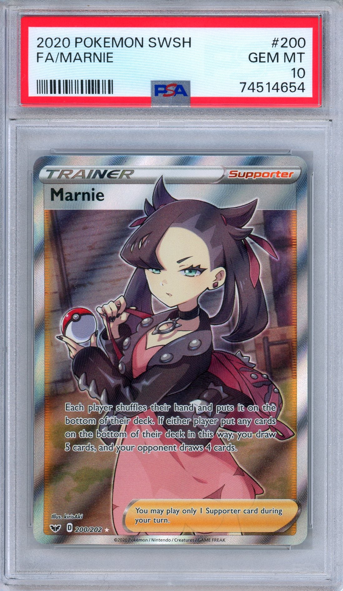 PSA 10 Marnie 200/202 Sword Shield Full Art Ultra Rare Pokemon