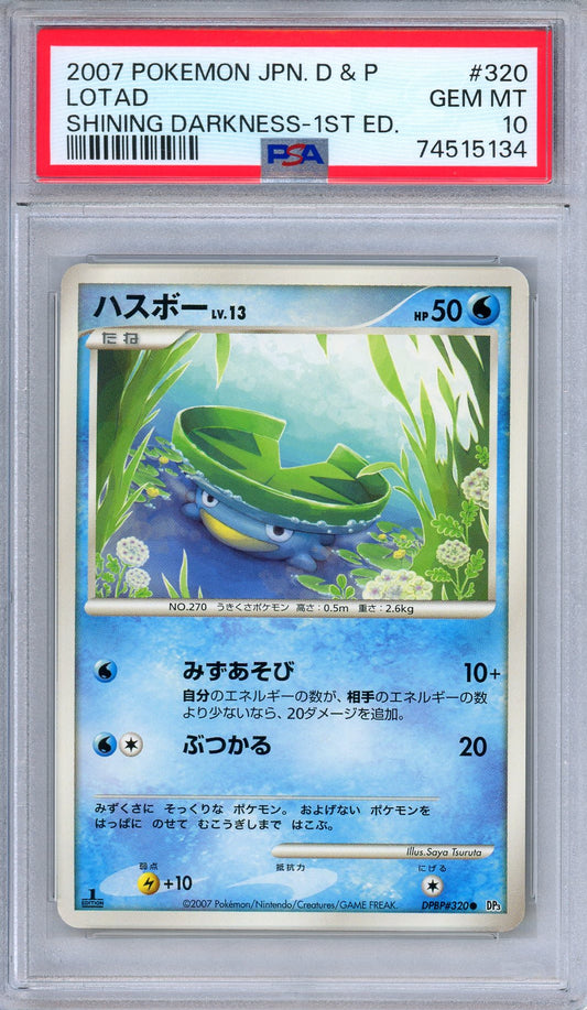 PSA 10 Lotad DPBP 320 Shining Darkness 1st Edition Japanese Pokemon