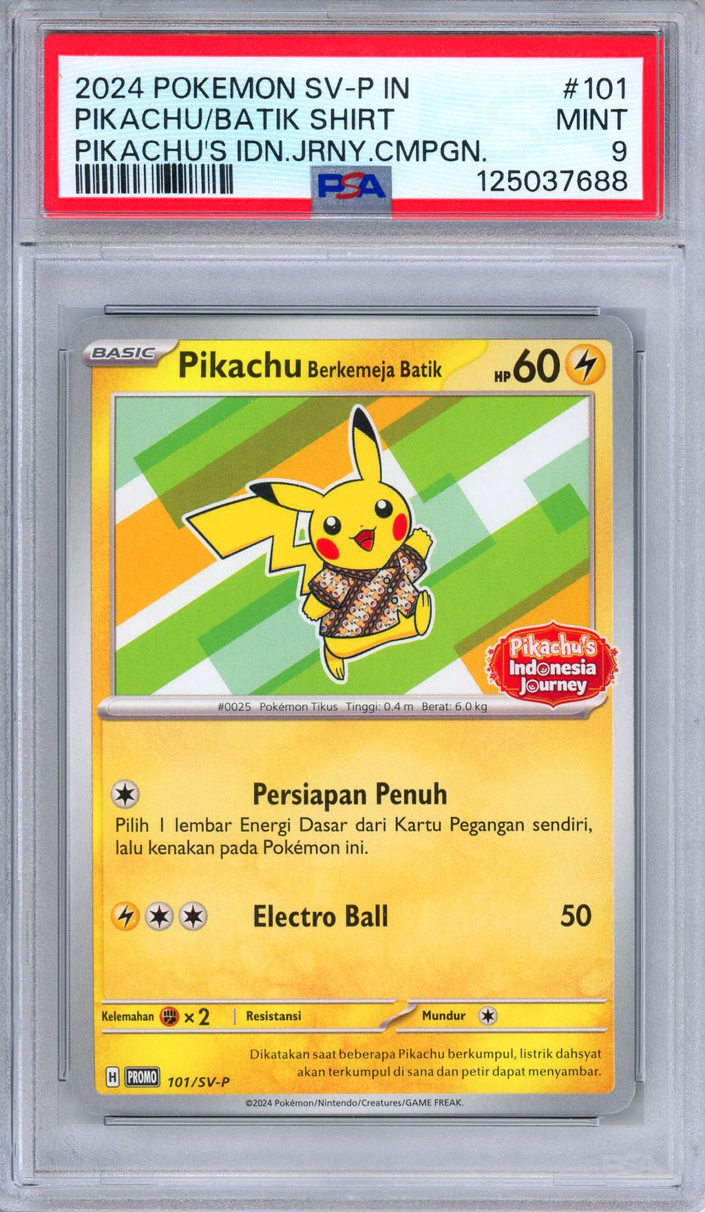 PSA 9 Pikachu Batik Shirt 101/SV-P Pikachu's Indonesian Journey Promo Pokemon