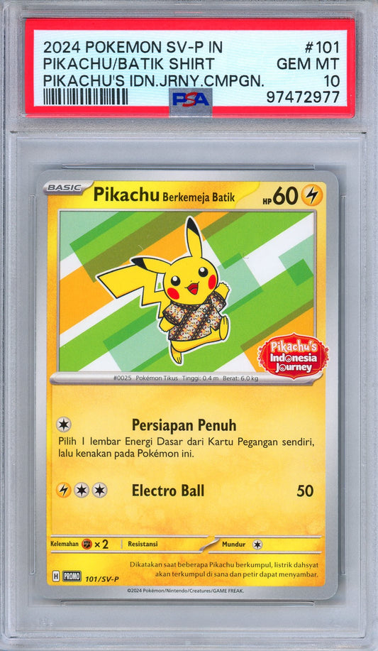 PSA 10 Pikachu Batik Shirt 101/SV-P Pikachu's Indonesian Journey Promo Pokemon